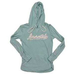 Aeropostale “NY” Thin Hoodie 2017 💙 Light Teal • Embroidered Script 🤍 Size XS